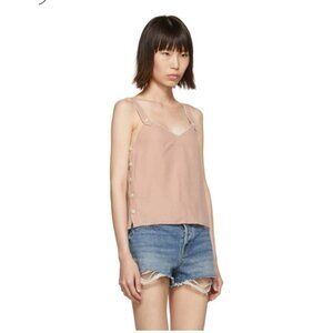 Rag & Bone Tia Sleeveless Top Button Trimmed Tank Pink Sz M Summer Designer